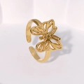 Elegant 18K gold plated butterfly open ring in stainless steel for women fashion - Gold