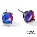 Detail view of 0.6cm gradient crystal stud earrings with black plated 4-prong setting - Blue Purple Gradient/Black Metal