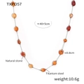 French vintage titanium steel necklace with orange natural stone pendant beads - 40+5cm (TXP057) / Silver Necklace