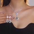 Elegant silver necklace and earrings set with sparkling teardrop crystals for brides - Silver Clear Zirconia