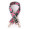 Adjustable wide fabric bag strap with pink and turquoise geometric diamond patterns - Pink and Black