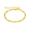 Golden Figaro chain bracelet with lobster clasp and round zircon charm on white background - Gold 8 (Figaro Chain)