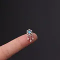 Silver dreamcatcher cartilage stud with sky blue zircon on a stainless steel bar - Dreamcatcher Tassel Style (6#S)