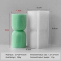Striped cylinder candle silicone mold with mint green finished product and dimensions - Striped Cylinder Mold J-5101