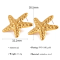 Dimensioni dettagliate degli orecchini a lobo a stella marina in acciaio dorato 18K - SE010145 / 30.5mmx32.2mm