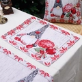 Mantel individual navideño nórdico con diseño de gnomo y bordes de copos de nieve - Estilo E - Mantel individual