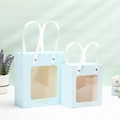 Light blue window gift bag with gold Memory Precious logo and white ribbon handles - Kraft Paper Flat Handle / Small 14.5*8*16.5cm / Blue
