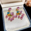 Élégantes boucles d'oreilles dorées avec pierres colorées en forme de cœur et goutte - 59# Tige en Argent-Rose