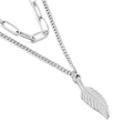 Double-layered silver wing necklace with paperclip and cuban chain in stainless steel - Steel Color (KN201227-Z)