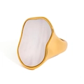 Irregular golden stainless steel ring with white shell inlay on a white background - Irregular Gold with White Shell