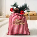 Red and white checkered Christmas gift bag with pine cones and Merry Christmas wooden sign - Red and White Plaid (Large)