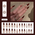 French almond press-on nails in burgundy red with cross rhinestones, 24-piece set - Burgundy French Cross (With Glue)