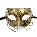 Vintage steampunk punk half face mask in antique bronze finish with metallic chains - Prince Style - Punk Chain / Bronze Gold
