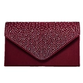 Detail of burgundy satin evening clutch with pleated texture and V-shaped rhinestone trim - Burgundy