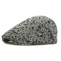 Retro black and white jacquard flat cap with vintage bronze adjustable metal side buckle - Adjustable / Black