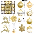 Detail of 45-piece gold and white Christmas ornament set including glitter reindeer and snowflakes - White & Gold Reindeer - 45PCS