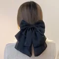 Elegant oversized black chiffon bow hair claw clip for a minimalist Korean style - Multi-layer Fabric Bow Claw Clip / Black