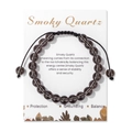 Handgemaakte rookkwarts kralenarmband met verstelbaar zwart koord op displaykaart - Rookkwarts Stijl (FK2276) / 19cm