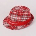 Red and white checkered Christmas jazz hat with a red ribbon and festive sequins - Christmas Theme / Red Plaid Small Snowflake