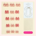 3D floral press-on nails set with pink almond shape tips and pearl accents - Pink 3D Relief Flower - Boxed (3XB2-14182) / 30 Pcs/Boxed