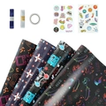 Set regalo a tema spazio e console giochi con 4 rotoli di carta, nastri e adesivi colorati - Set Misto Gioco e Spazio