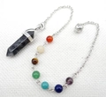 Zwarte obsidiaan pendel met zeven chakra-kralen aan een zilveren ketting - B40-Zwarte Obsidiaan