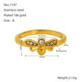 Size 8 gold plated stainless steel bee ring with sparkling rhinestone inlay - US 8 / Gold