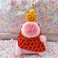 Pink Capybara plush keychain with yellow crown and plaid cloak for bag decoration - Monk Pink + Gold Clip