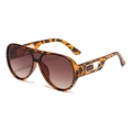 Oversized aviator sunglasses with leopard print frames and gradient brown lenses - Leopard Frame Gradient Tea Lens