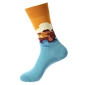 Mid-calf cotton socks featuring landscape art illustration in yellow and blue colors - 1196-Landscape