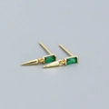 925 silver stud earrings with emerald-cut green zircon and geometric cone pendant - Golden (Green Stone)