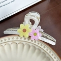White marble texture flower hair claw clip with yellow and pink daisies - Colorful White Large (Yellow+Pink) - 13cm