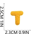 Size chart for yellow chenille letter T embroidery patch showing 2.5cm height - Letter-T