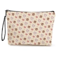 Beige cosmetic bag with brown teddy bears and pink LOVE hearts with black zipper strap - Heart Bear
