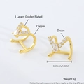 18k gold plated cuff earrings set with shimmering zircon accents and double loop design - Gold Plated Curved Ear Cuff EL02-3