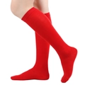 Classic bright red knee-high striped socks with ribbed cuffs for women and girls - One Size / Solid Red
