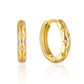 Elegant gold s925 silver hoop earrings with star engraving and white zircon inlay - White Zircon - Gold Color