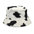 Close-up detail of cow print bucket hat with stitched brim and thick canvas texture - 83# Cow Print