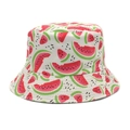 Detail of white cotton sun hat featuring vibrant red and green watermelon print pattern - M(56-58cm) / White Watermelon Print
