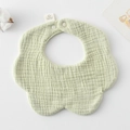 Light green flower-shaped 100% cotton gauze baby bib with white resin snap button - Gauze Flower Scarf - Pea Green
