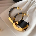 Hoop earrings in brown tortoiseshell resin and polished gold plating by Emma Pills - 55# Gold Plated Tortoise Shell Brand Hoop Earrings (925 Sterling Silver Earring Post)