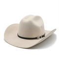 Close-up of beige felt cowboy hat featuring a black leather band and silver buckle - M (56-58cm) / Beige