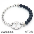 Silver pig nose link chain bracelet with matte black beads and toggle clasp - Steel Color (KB167899-KLHQ)
