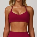 Women's wine red sports set with V-neck yoga bra and high waist leggings for fitness - Raspberry Red