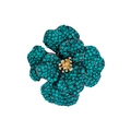 Blue rhinestone rose brooch with golden center set on black metal finish - XD824512-2 Blue Crystal Flower