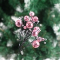 Pink glitter Christmas berry branch with silver beads on a dark stem for holiday decor - 29CM / Pink