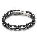 Men's biker style bicycle chain bracelet in black and silver stainless steel finish - Stainless Steel / Black and Silver Style (KB80124-BD)