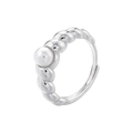 Macro detail of silver twisted band ring featuring a white pearl and adjustable open design - VJ603 Twist Pearl / White Gold
