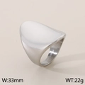 Minimalist 18K gold plated chunky stainless steel oval ring with 33mm wide polished surface - US 7 / Smooth Steel Color