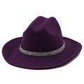 Detail of dark purple wool fedora hat with sparkling silver rhinestone chain decoration - M (56-58cm) / Purple